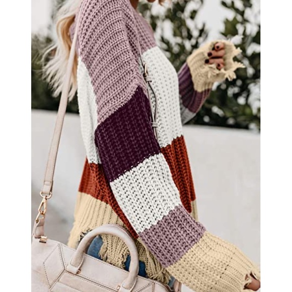 Boho Vintage Frayed Hem Off-Shoulder Sweater - Picture 6 of 14